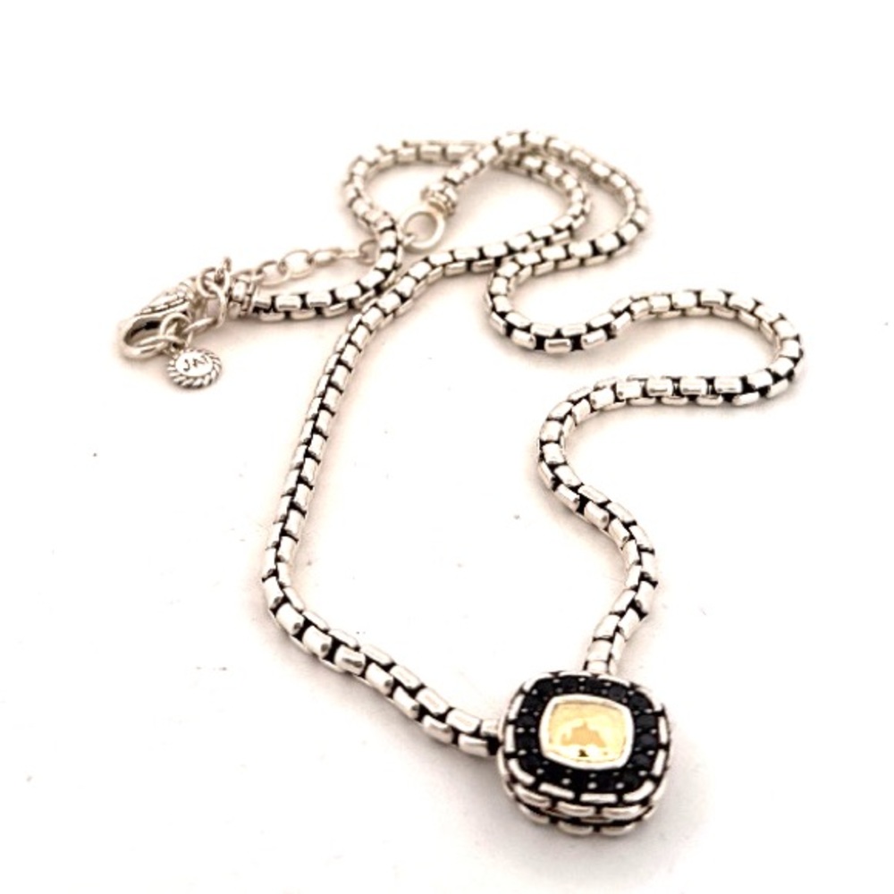 Sterling Silver Women’s Necklace with 18 Kt Gold Pendant With Black Sapphires